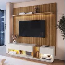 Rack Painel Ripado para TV até 75 Polegadas com LED 185,5cmx228,4cm Liverpool Yescasa Marrom Pinho/Mel/Arenas