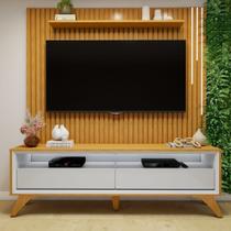 Rack Painel Ripado para TV até 75 Polegadas com LED MDF 180cmx308,3cm Pés em Madeira Laqueado Cascata Maciça Paris Marrom Naturalle/Off White Rack Painel Ripado para TV até 75 Polegadas com LED MDF 180cmx308,3cm Pés em Madeira Laqueado Cascata Maciça Paris Marrom Naturalle/Off White