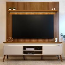 Rack Painel Ripado para TV até 75 Polegadas com LED MDF 185,6cmx245,5cm Impressão Ripada Lumina Liverpool Marrom Pinho/Off White Rack Painel Ripado para TV até 75 Polegadas com LED MDF 185,6cmx245,5cm Impressão Ripada Lumina Liverpool Marrom Pinho/Off White