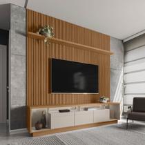Rack Painel Ripado para TV até 75 Polegadas com LED MDF 220cmx250cm Fita Cronos CabeCasa MadeiraOriginals Marrom Nature/Off White Rack Painel Ripado para TV até 75 Polegadas com LED MDF 220cmx250cm Fita Cronos CabeCasa MadeiraOriginals Marrom Nature/Off White