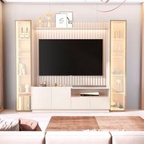 Rack Painel Ripado para TV até 75 Polegadas LED Vidro Reflecta 100% MDF 259cmx219cm 2 Torre com Porta Vitoria Regia Yescasa Bege Off White