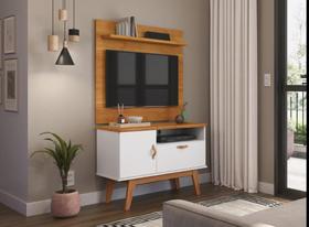 Rack + Painel SI 90cm Estilo Retrô Para TV Até 32'' Polegadas Cor Cinamomo / Branco