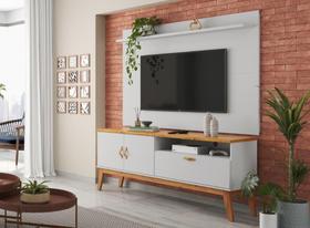 Rack + Painel SI Estilo Retrô 1.40m Para TV Até 55'' Polegadas Cor Branco / Cinamomo