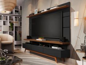 Rack Painel Suspenso 55 Vivare Wood 1,8 Preto Freijo Retro