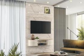 Rack+Painel Suspenso Monte Carlo Para TV até 65 Polegadas - Calacata e Off White - Madetec