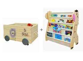 Rack Para Livros Girafa + Caixote Toy Box Organizador Kids