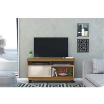 Rack Para Sala Artur Para TV até 50 Polegadas Com Rodízios 1 Porta Cor Naturale e Off White - Madetec Móveis