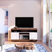 Rack para Sala Bancada de TV 47 Pol 136cm Ariele Nogueira Real/Off White C04 - D'Rossi Rack para Sala Bancada de TV 47 Pol 136cm Ariele Nogueira Real/Off White C04 - D'Rossi