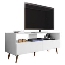 Rack Para Sala Bancada De Tv 55 Pol 136cm Pés Retrô Senna M24 - Branco - Mpozenato