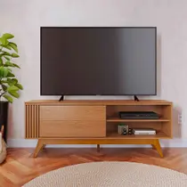 Rack para Sala Bancada de TV 60'' 1 Porta Ripado Tarsila Freijó C04 - D'Rossi