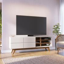 Rack para Sala Bancada de TV 70 Pol 180cm Cinthia Off White Matte/Freijó C04 - D'Rossi