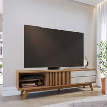 Rack para Sala Bancada de TV 75 Pol 200cm Licia Freijó/Off White Matte C04 - D'Rossi
