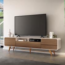 Rack para Sala Bancada de TV 85 Pol 220cm Alissa Off White/Castanho H01 - D'Rossi