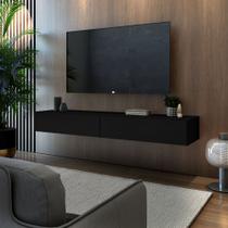 rack para sala com 2 gavetas suspenso de parede para tv até 50 polegadas