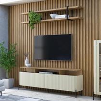 Rack para Sala com Painel Ripado e Prateleira 400cm 100% MDF