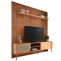 Rack Para Sala com Painel Ripado Para TV 60 Pol Ada D03 Freijó - Lyam Decor