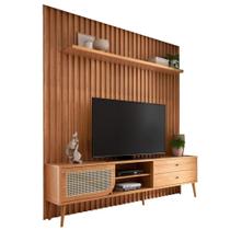Rack Para Sala com Painel Ripado Para TV 60 Pol Ada D03 Freijó - Lyam Decor Rack Para Sala com Painel Ripado Para TV 60 Pol Ada D03 Freijó - Lyam Decor
