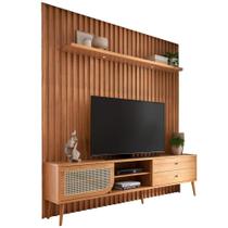 Rack Para Sala com Painel Ripado Para TV 60 Pol Fita LED Ada D03 Freijó - Lyam Decor