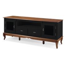 Rack para Sala com Pés Luis XV 2 Gavetas 2 Portas e Nicho 60503 Linz Móveis - Preto/Imbuia Glazer - Preto/Imbuia Glazer - Preto/Imbuia Glazer