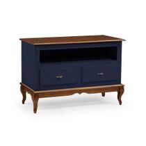 Rack para Sala com Pés Luis XV 2 Gavetas e Nicho 60502 Linz Móveis - Azul Petróleo/Imbuia Glazer