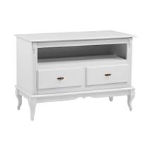 Rack para Sala com Pés Luis XV 2 Gavetas e Nicho 60502 Linz Móveis - Laca Branco Rack para Sala com Pés Luis XV 2 Gavetas e Nicho 60502 Linz Móveis - Laca Branco