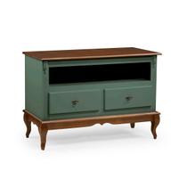 Rack para Sala com Pés Luis XV 2 Gavetas e Nicho 60502 Linz Móveis - Verde Musgo/Imbuia Glazer