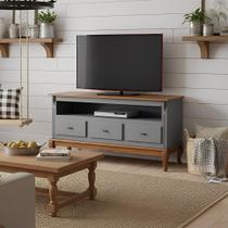 Rack para Sala com Pés Luis XV 3 Gavetas e Nicho - Cinza Laca com tampos e base Imbuia Glazer