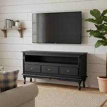 Rack para Sala com Pés Luis XV 3 Gavetas e Nicho - Preto Laca