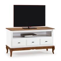Rack para Sala com Pés Luis XV 60501 Linz Móveis 3 Gavetas e Nicho - Laca Branca/Imbuia Glazer Rack para Sala com Pés Luis XV 60501 Linz Móveis 3 Gavetas e Nicho - Laca Branca/Imbuia Glazer
