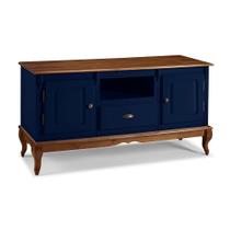 Rack para Sala com Pés Luiz XV 2 Portas 1 Gaveta e Nicho 60811M Hannover Linz Móveis - Azul Petróleo/Imbuia Glazer