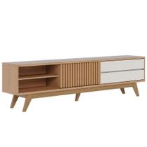 Rack Para Sala De Estar 75 Pol 200cm Pés Retrô Venice C04 Freijó Off White Matte