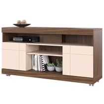 Rack Para Sala de Estar TV 47 Pol com Rodízios Raya C04 Nogueira Real Off White - Lyam Decor Rack Para Sala de Estar TV 47 Pol com Rodízios Raya C04 Nogueira Real Off White - Lyam Decor