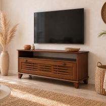 Rack Para Sala de Estar TV 55 Pol 1 Porta 120cm Madeira Maciça Aton S05 Ipê - Lyam Decor Rack Para Sala de Estar TV 55 Pol 1 Porta 120cm Madeira Maciça Aton S05 Ipê - Lyam Decor