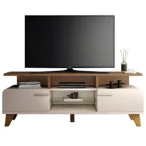 Rack Para Sala de Estar TV 60 Pol Orgânico 160cm Émile B01 Off White Castanho - Lyam Decor Rack Para Sala de Estar TV 60 Pol Orgânico 160cm Émile B01 Off White Castanho - Lyam Decor