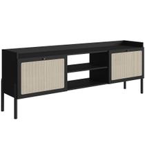 Rack Para Sala de Estar TV 65 Pol 183cm Pés Madeira Moss A03 Nero Preto - Lyam Decor Rack Para Sala de Estar TV 65 Pol 183cm Pés Madeira Moss A03 Nero Preto - Lyam Decor