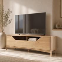 Rack Para Sala de Estar TV 75 Pol 180cm 2 Portas 1 Gaveta Madeira Maciça Benton F06 Tauari - Lyam Decor