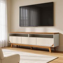 Rack Para Sala de Estar TV 75 Pol 200cm Pés Retrô Milene M07 Cinamomo Off White - Lyam Decor