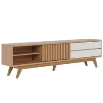 Rack para Sala De Estar TV 75 Pol 200cm Pés Retrô Venice C04 Freijó Off White Matte - Lyam Decor