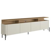 Rack Para Sala de Estar TV 75 Pol 4 Portas 180cm Pés Preto Clio I03 Louro Luna - Lyam Rack Para Sala de Estar TV 75 Pol 4 Portas 180cm Pés Preto Clio I03 Louro Luna - Lyam