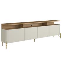 Rack Para Sala de Estar TV 75 Pol 4 Portas 220cm Pés Dourado Clio I03 Louro Luna - Lyam Rack Para Sala de Estar TV 75 Pol 4 Portas 220cm Pés Dourado Clio I03 Louro Luna - Lyam