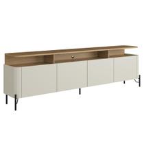 Rack Para Sala de Estar TV 75 Pol 4 Portas 220cm Pés Preto Clio I03 Louro Luna - Lyam Rack Para Sala de Estar TV 75 Pol 4 Portas 220cm Pés Preto Clio I03 Louro Luna - Lyam