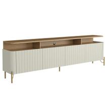 Rack Para Sala de Estar TV 75 Pol 4 Portas Brise 180cm Pés Dourado Clio I03 Louro Luna - Lyam Rack Para Sala de Estar TV 75 Pol 4 Portas Brise 180cm Pés Dourado Clio I03 Louro Luna - Lyam