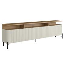 Rack Para Sala de Estar TV 75 Pol 4 Portas Brise 220cm Pés Preto Clio I03 Louro Luna - Lyam Rack Para Sala de Estar TV 75 Pol 4 Portas Brise 220cm Pés Preto Clio I03 Louro Luna - Lyam