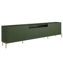 Rack Para Sala de Estar TV 75 Pol 4 Portas Brise Pés Industrial Dourado Alef I03 Musgo - Lyam Decor