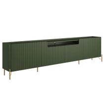 Rack Para Sala de Estar TV 75 Pol 4 Portas Brise Pés Industrial Dourado Alef I03 Musgo - Lyam Decor