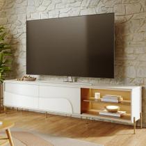 Rack Para Sala de Estar TV 75 Pol Com LED Pés Industrial 216cm Salerno C04 Off White Matte Freijó- Lyam Decor Rack Para Sala de Estar TV 75 Pol Com LED Pés Industrial 216cm Salerno C04 Off White Matte Freijó- Lyam Decor
