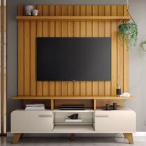 Rack Para Sala Émile com Painel Para TV Ripado 60 Pol Conect B01 Off White Cinamomo - Lyam Decor