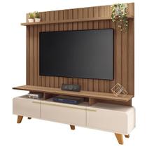 Rack Para Sala émile Com Painel Para Tv Ripado 70 Pol Conect B01 Off White Castanho - Lyam Decor Rack Para Sala émile Com Painel Para Tv Ripado 70 Pol Conect B01 Off White Castanho - Lyam Decor