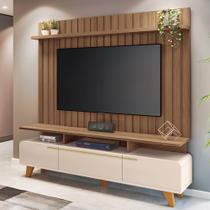 Rack Para Sala Émile com Painel Para TV Ripado 70 Pol Conect B01 Off White Castanho - Lyam Decor
