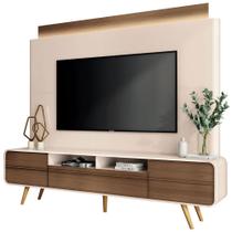 Rack Para Sala Erah com Painel Para TV 85 Pol Orgânico LED Aslan B01 Off White Castanho - Lyam Decor Rack Para Sala Erah com Painel Para TV 85 Pol Orgânico LED Aslan B01 Off White Castanho - Lyam Decor